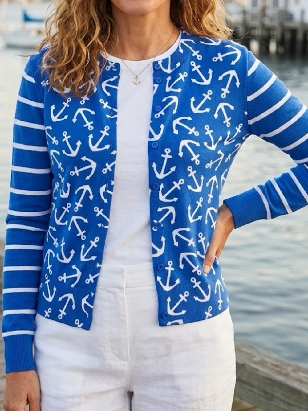 Crown & Ivy anchor print button up cardigan